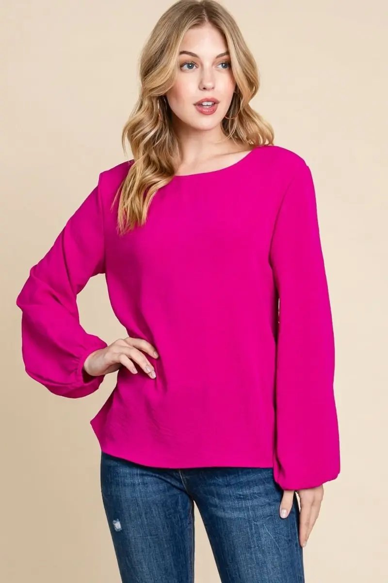 BOMBOM Textured Balloon Sleeve Top - Love Salve